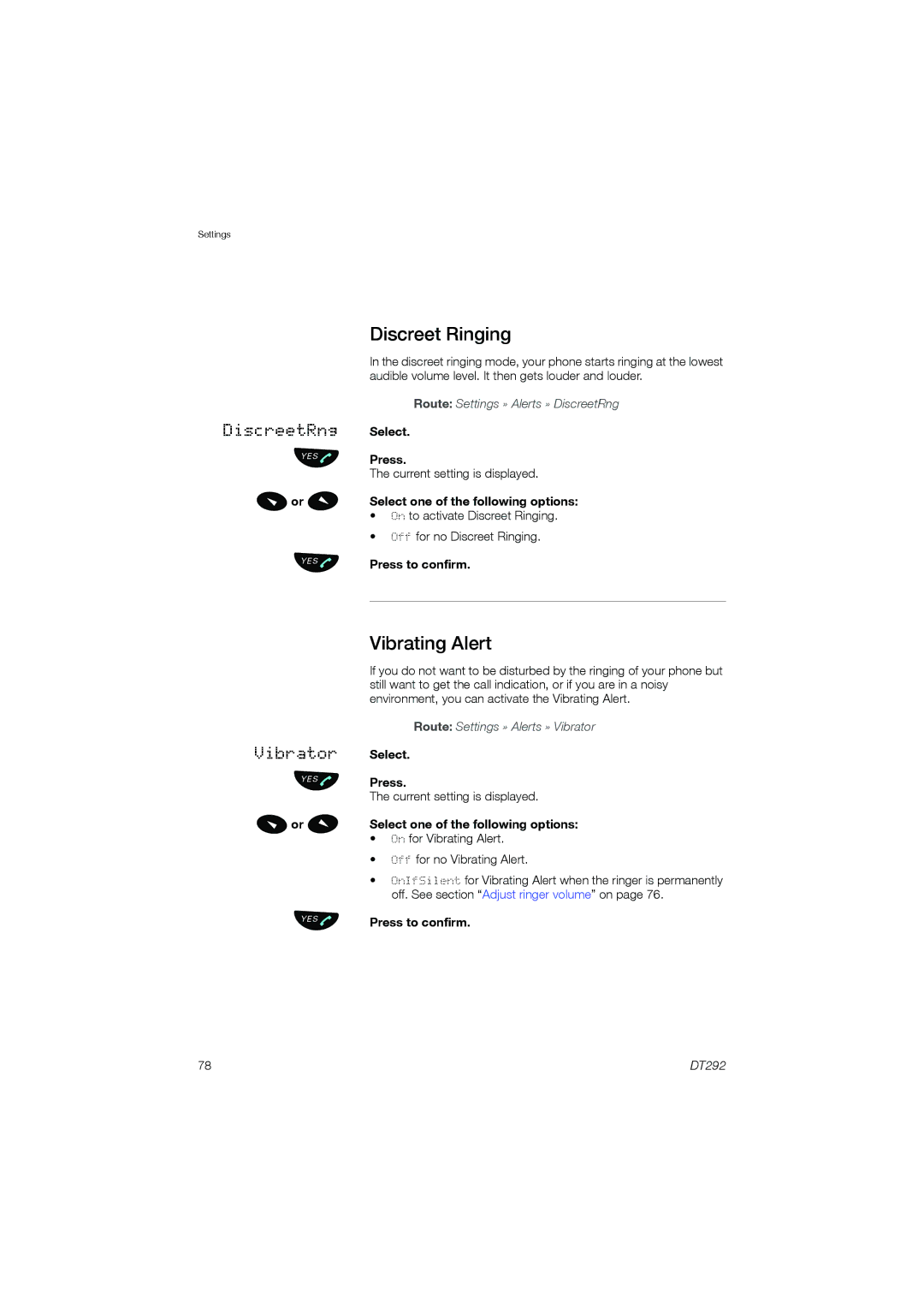 Ericsson DT292 manual Discreet Ringing, Vibrating Alert, Select one of the following options 