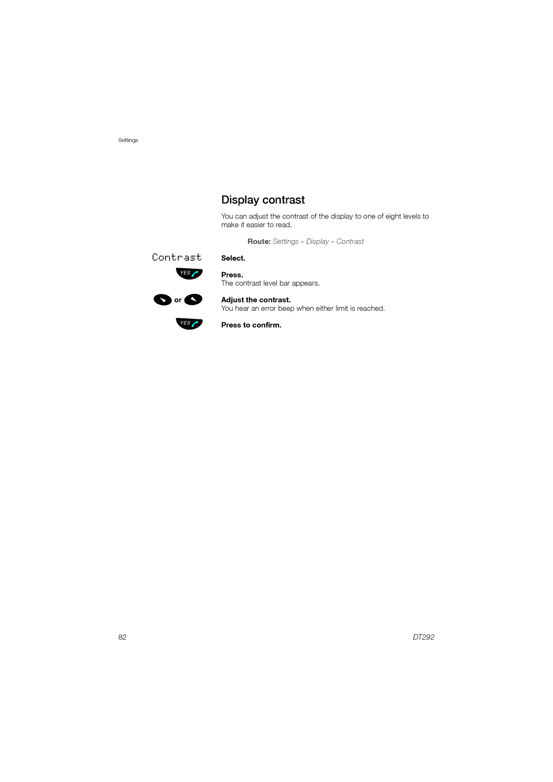 Ericsson DT292 manual Display contrast, Adjust the contrast 