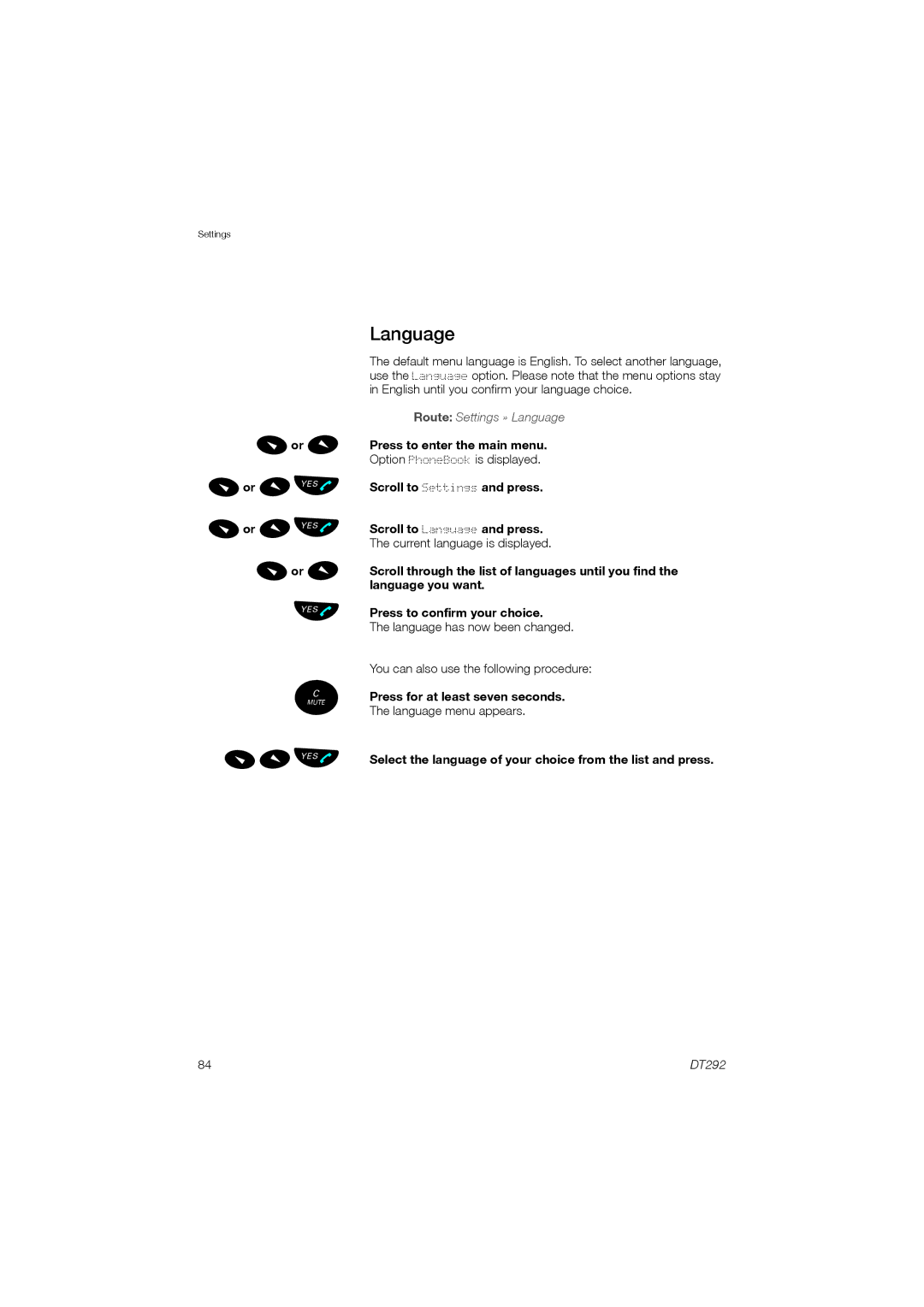 Ericsson DT292 manual Language 