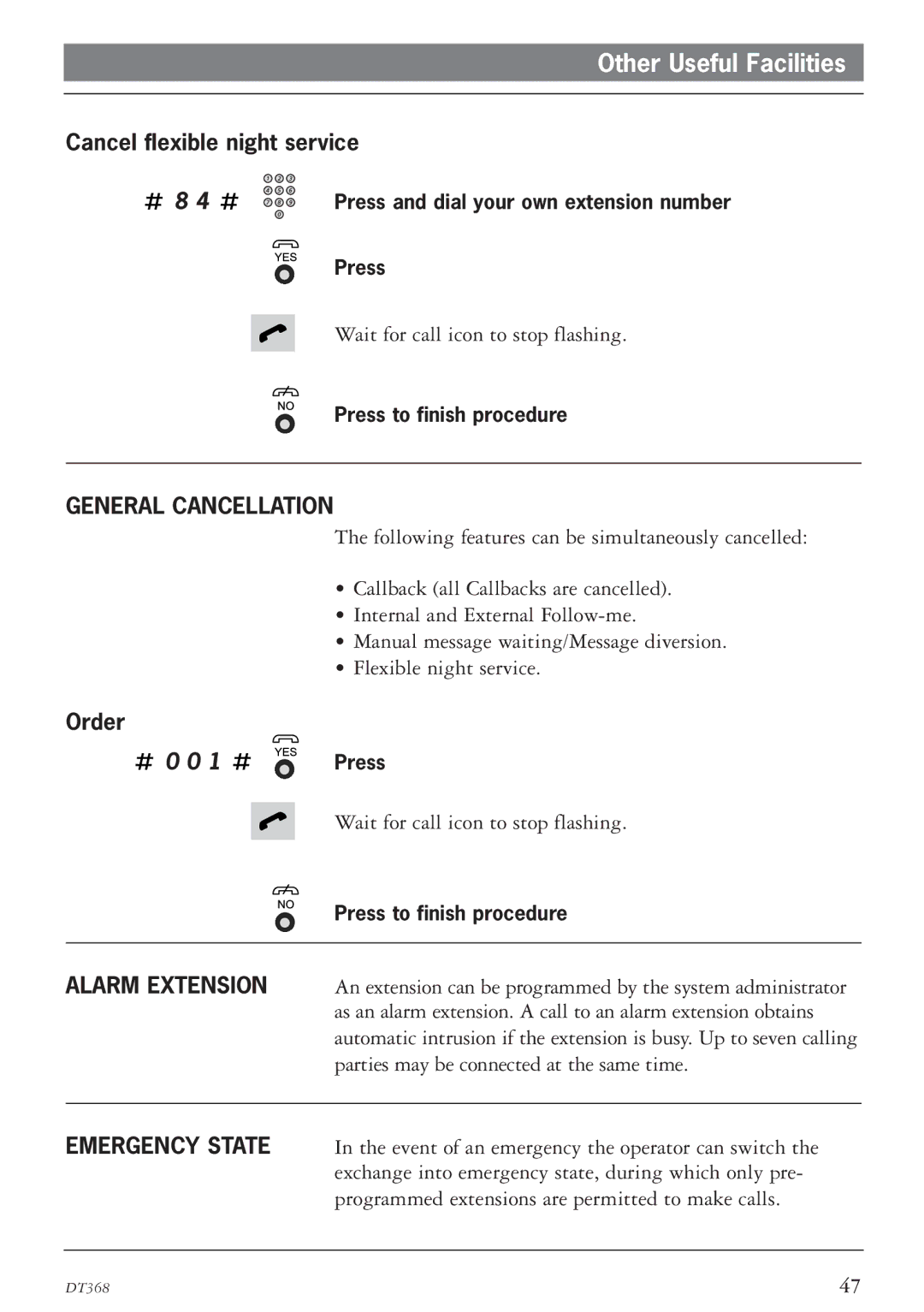 Ericsson DT368 manual Cancel flexible night service, General Cancellation 