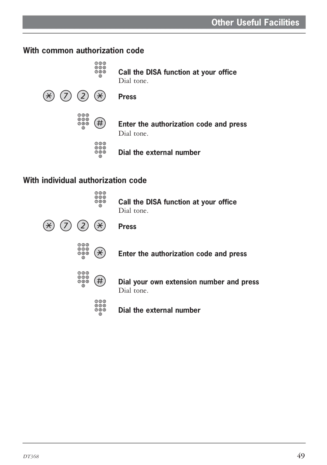 Ericsson DT368 manual With common authorization code, With individual authorization code 