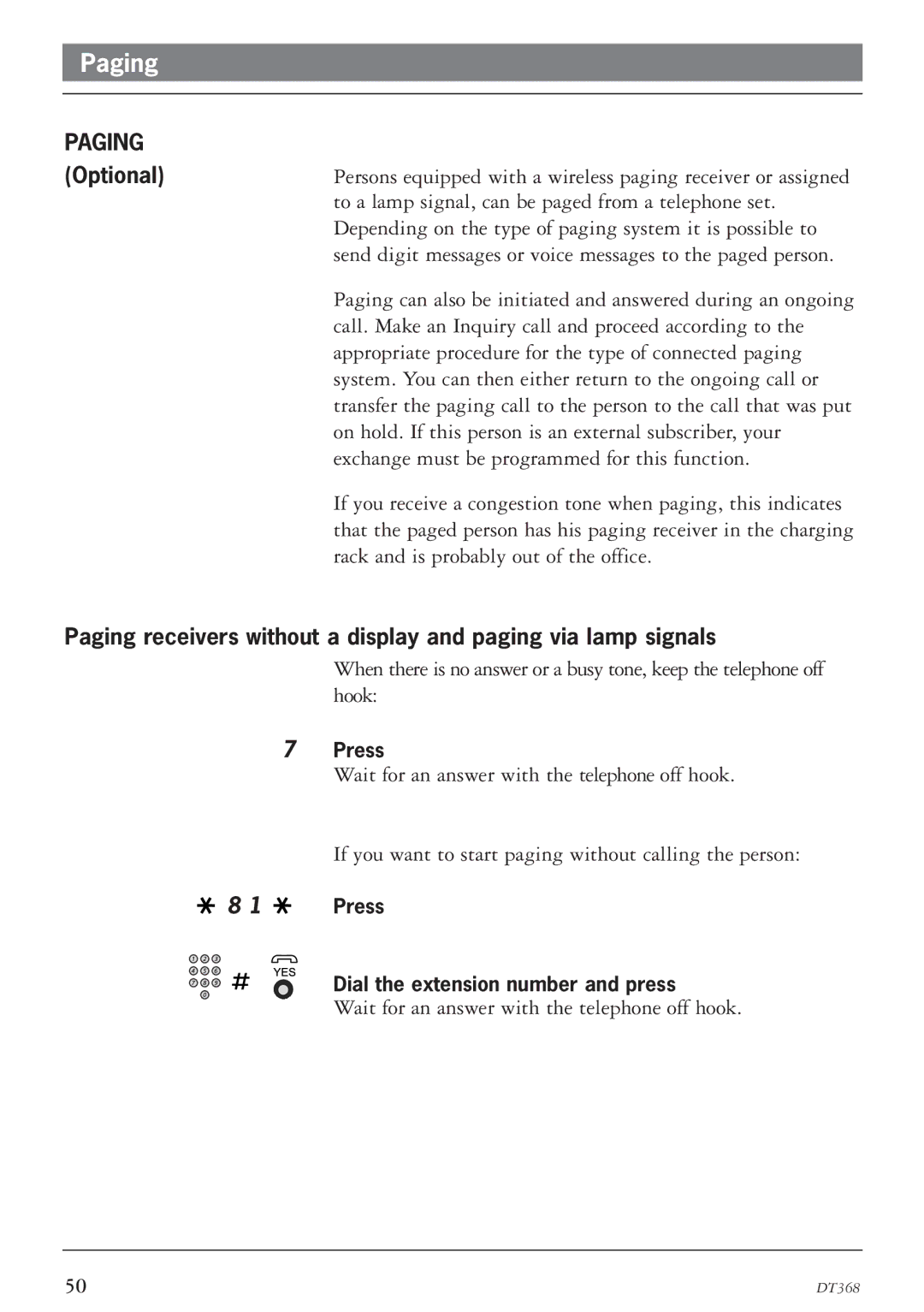 Ericsson DT368 manual Paging 