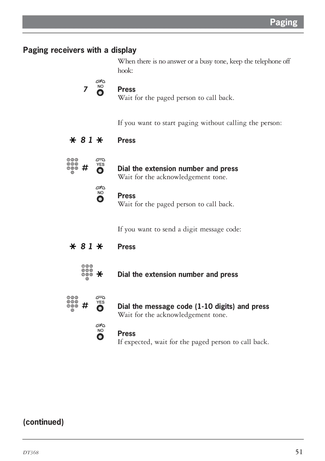 Ericsson DT368 manual Paging receivers with a display 