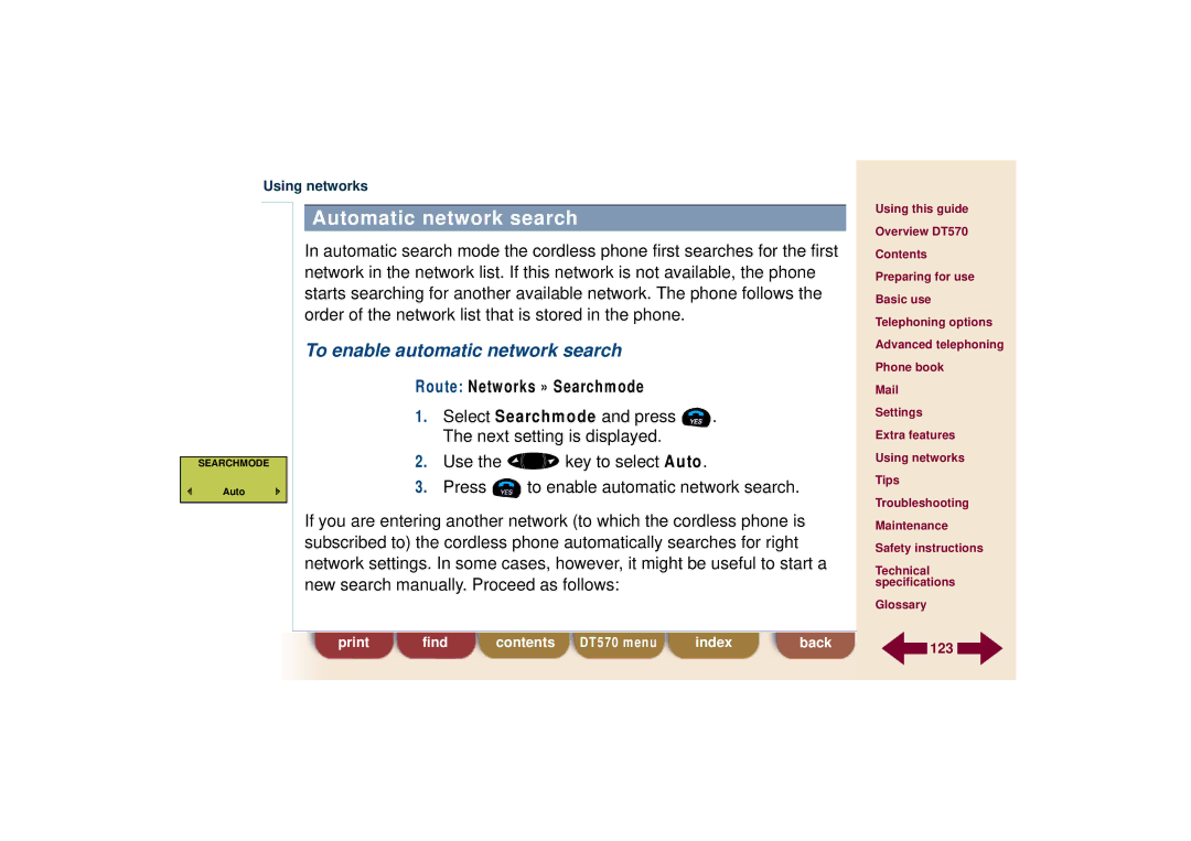 Ericsson DT570 technical specifications Automatic network search, To enable automatic network search 