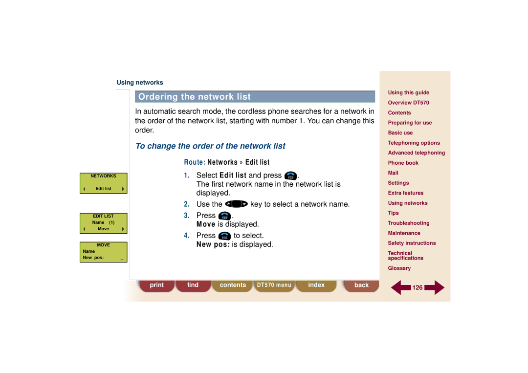 Ericsson DT570 technical specifications Ordering the network list, To change the order of the network list 