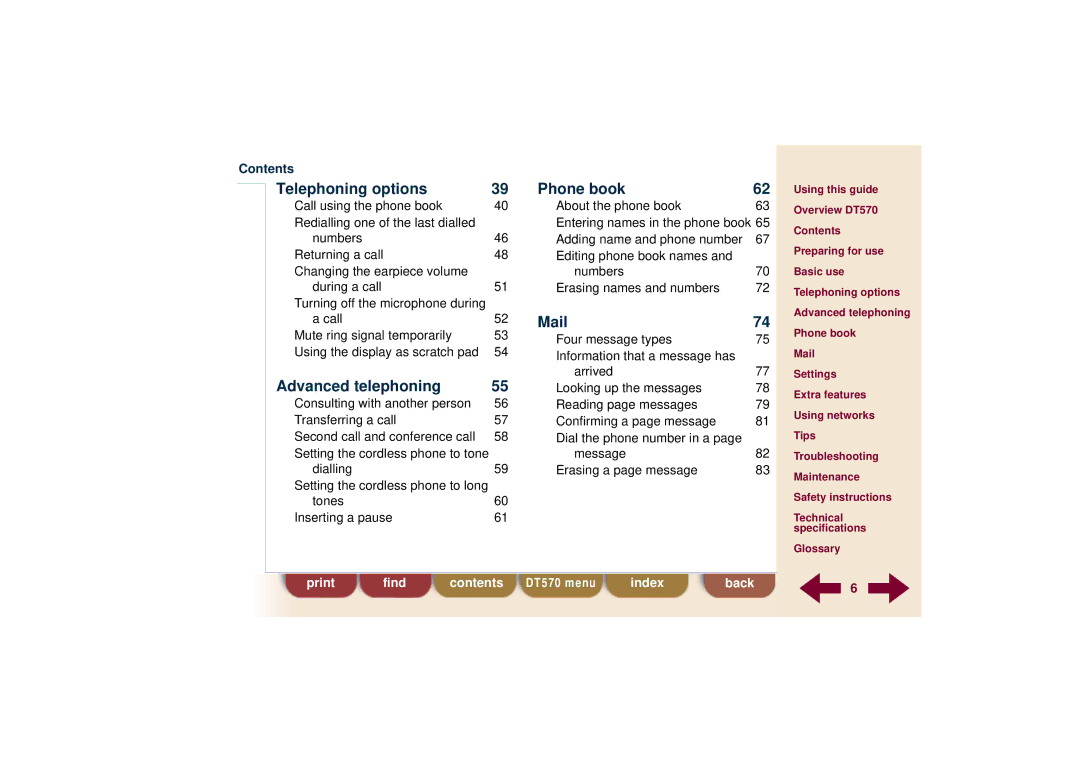 Ericsson DT570 technical specifications Telephoning options 