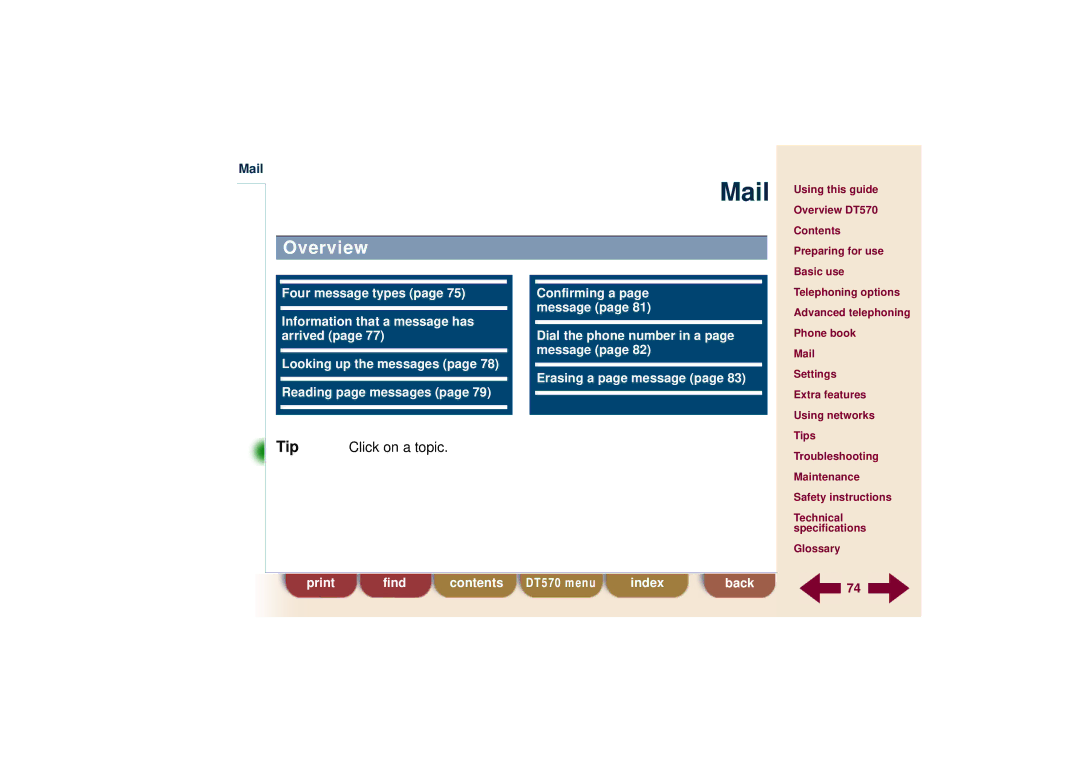 Ericsson DT570 technical specifications Mail, Overview 