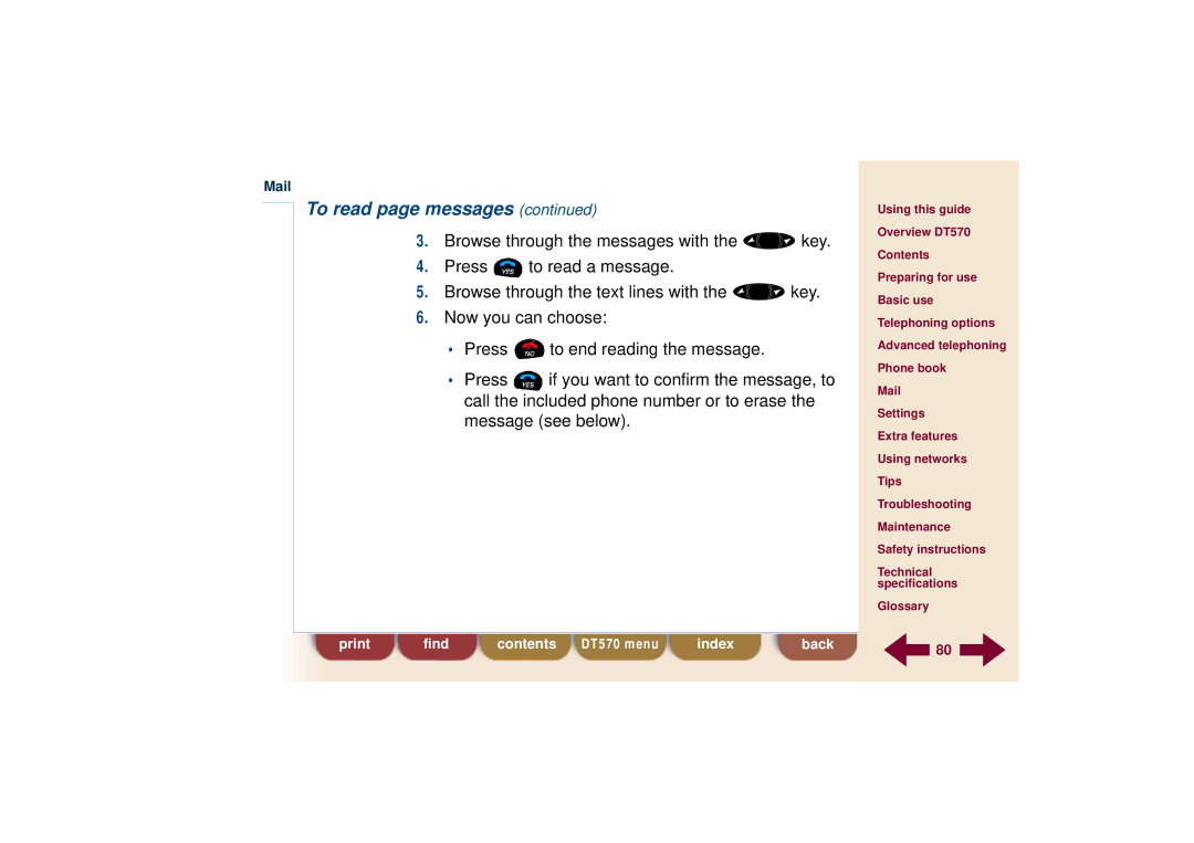 Ericsson DT570 technical specifications To read page messages 