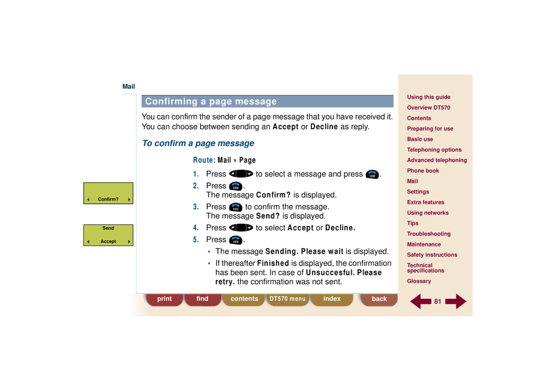 Ericsson DT570 technical specifications Confirming a page message, To confirm a page message 