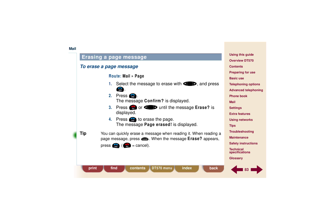 Ericsson DT570 technical specifications Erasing a page message, To erase a page message 