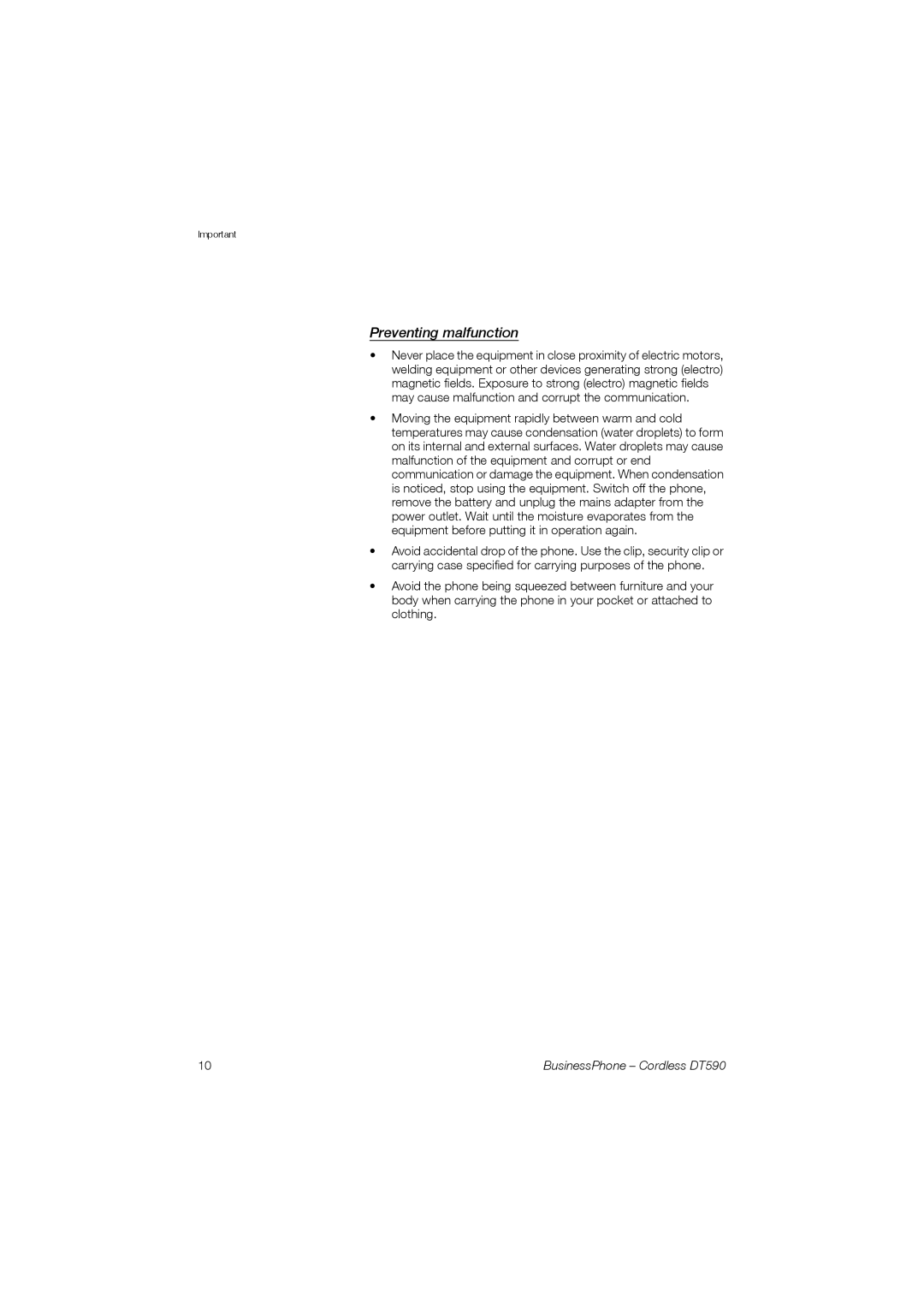 Ericsson DT590 manual Preventing malfunction 