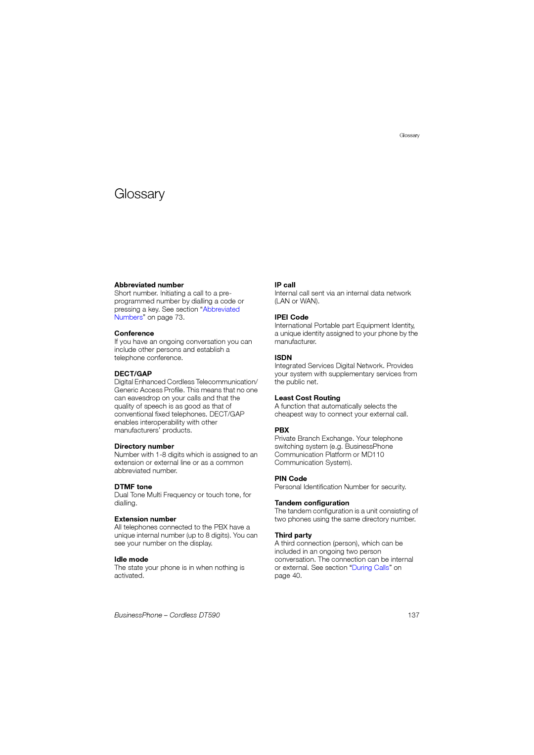 Ericsson DT590 manual Glossary 