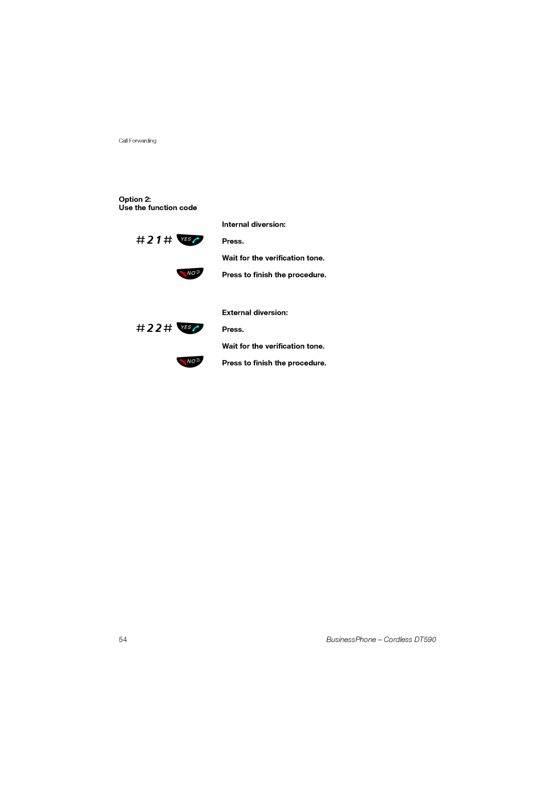 Ericsson DT590 manual Internal diversion Press, External diversion Press 