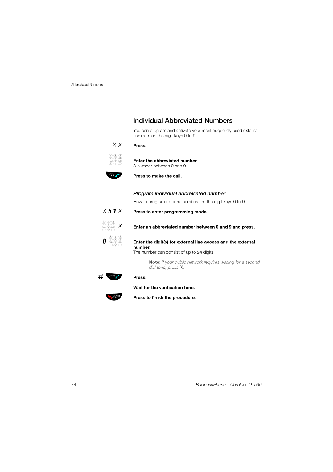 Ericsson DT590 Individual Abbreviated Numbers, Program individual abbreviated number, Press Enter the abbreviated number 