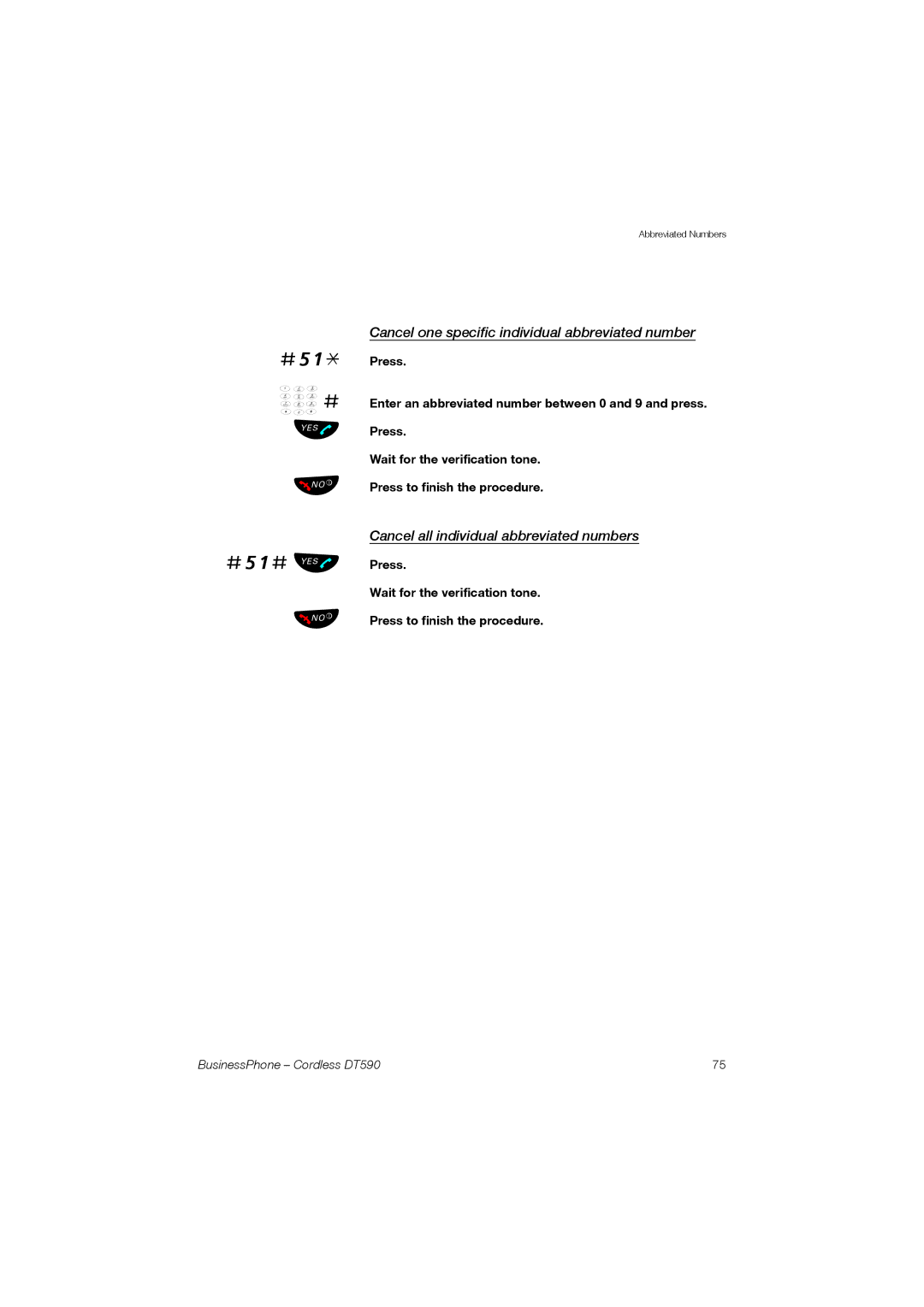 Ericsson DT590 manual Cancel one specific individual abbreviated number, Cancel all individual abbreviated numbers 