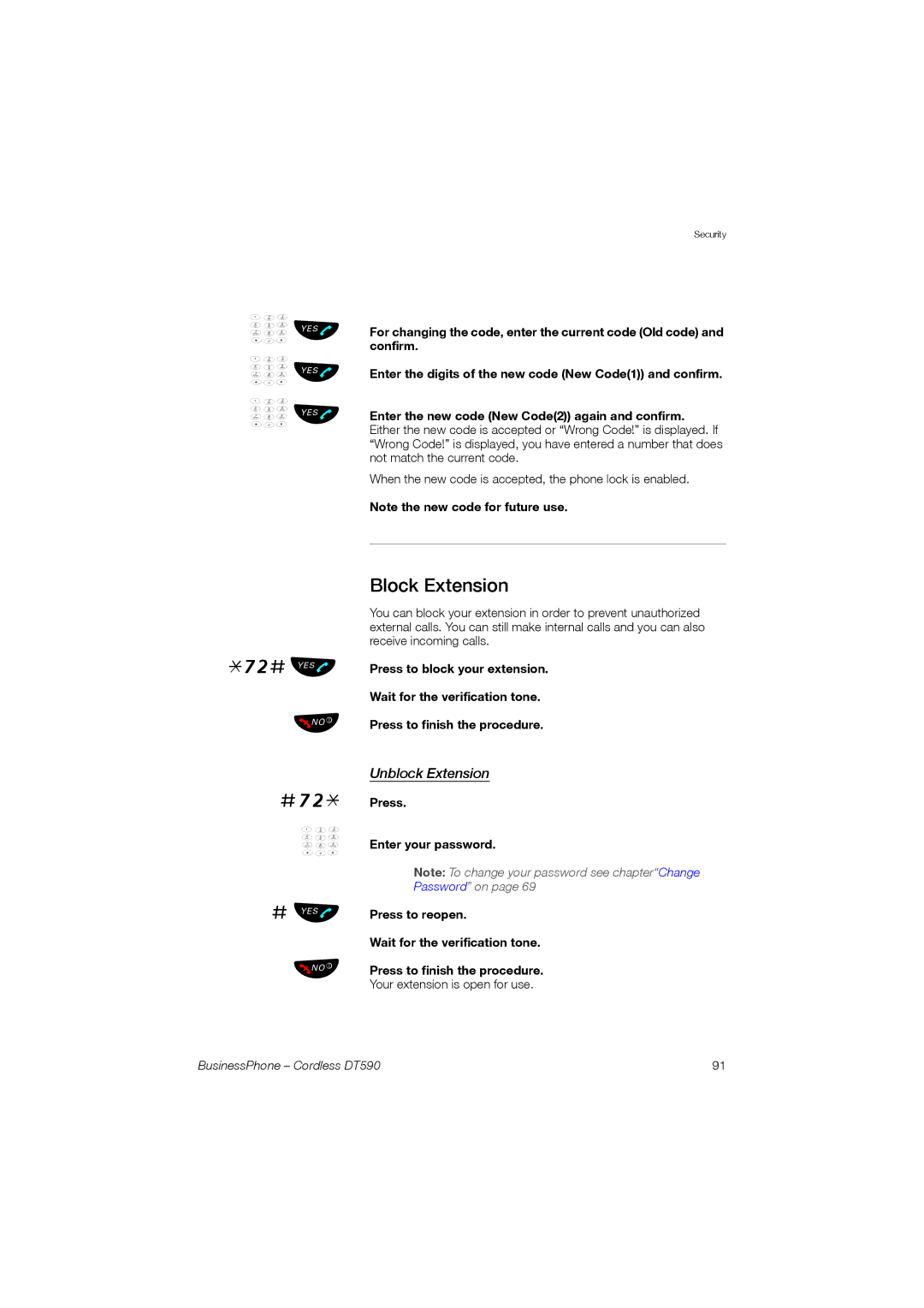 Ericsson DT590 manual #72, Block Extension, Unblock Extension 