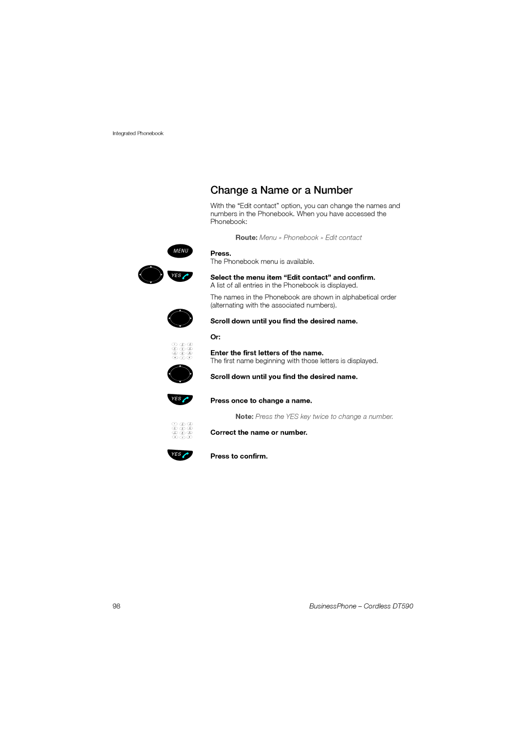 Ericsson DT590 manual Change a Name or a Number 