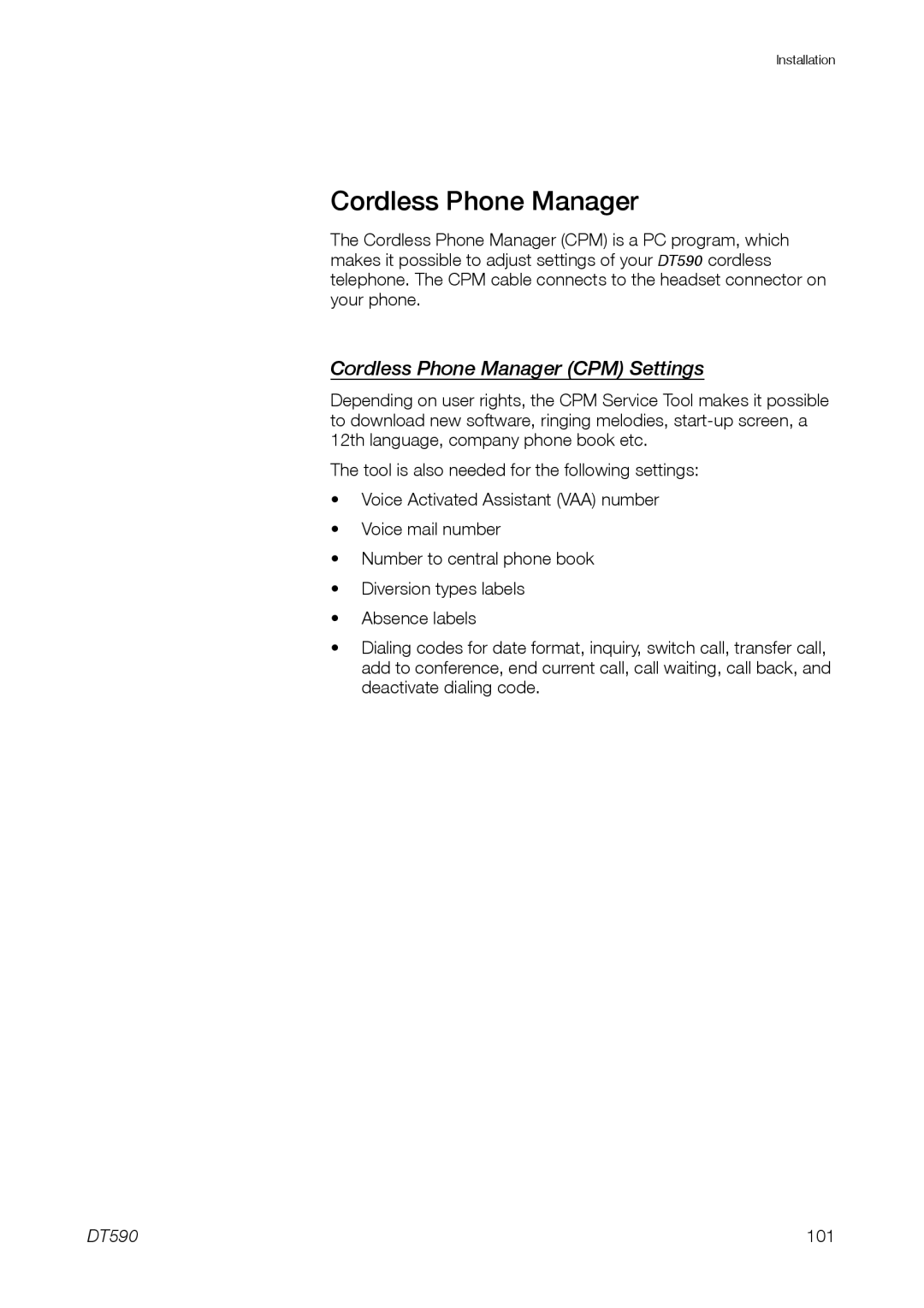 Ericsson DT59C manual Cordless Phone Manager CPM Settings 