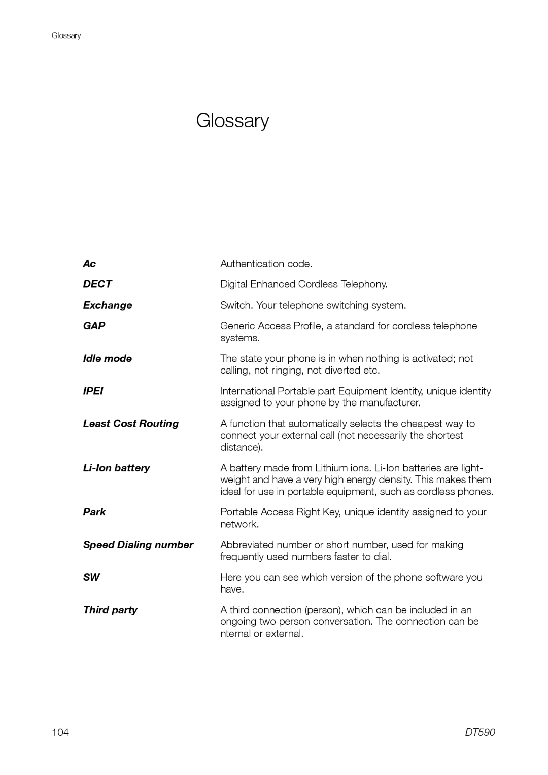 Ericsson DT59C manual Glossary, Gap 