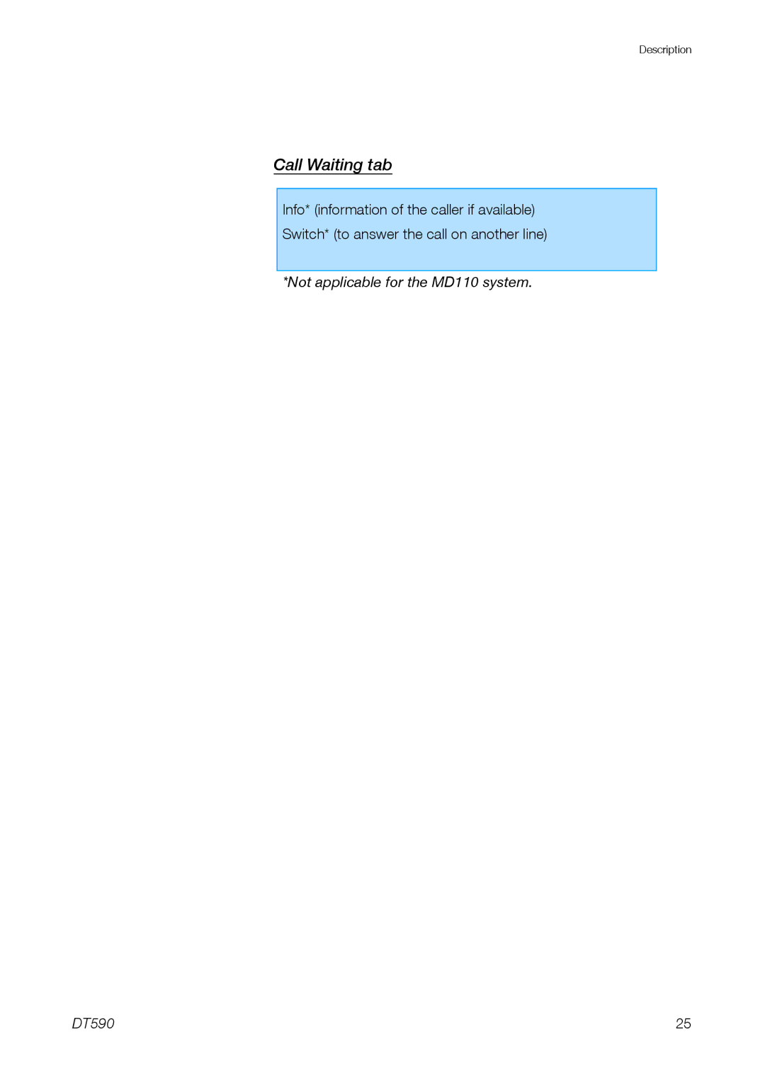 Ericsson DT59C manual Call Waiting tab 