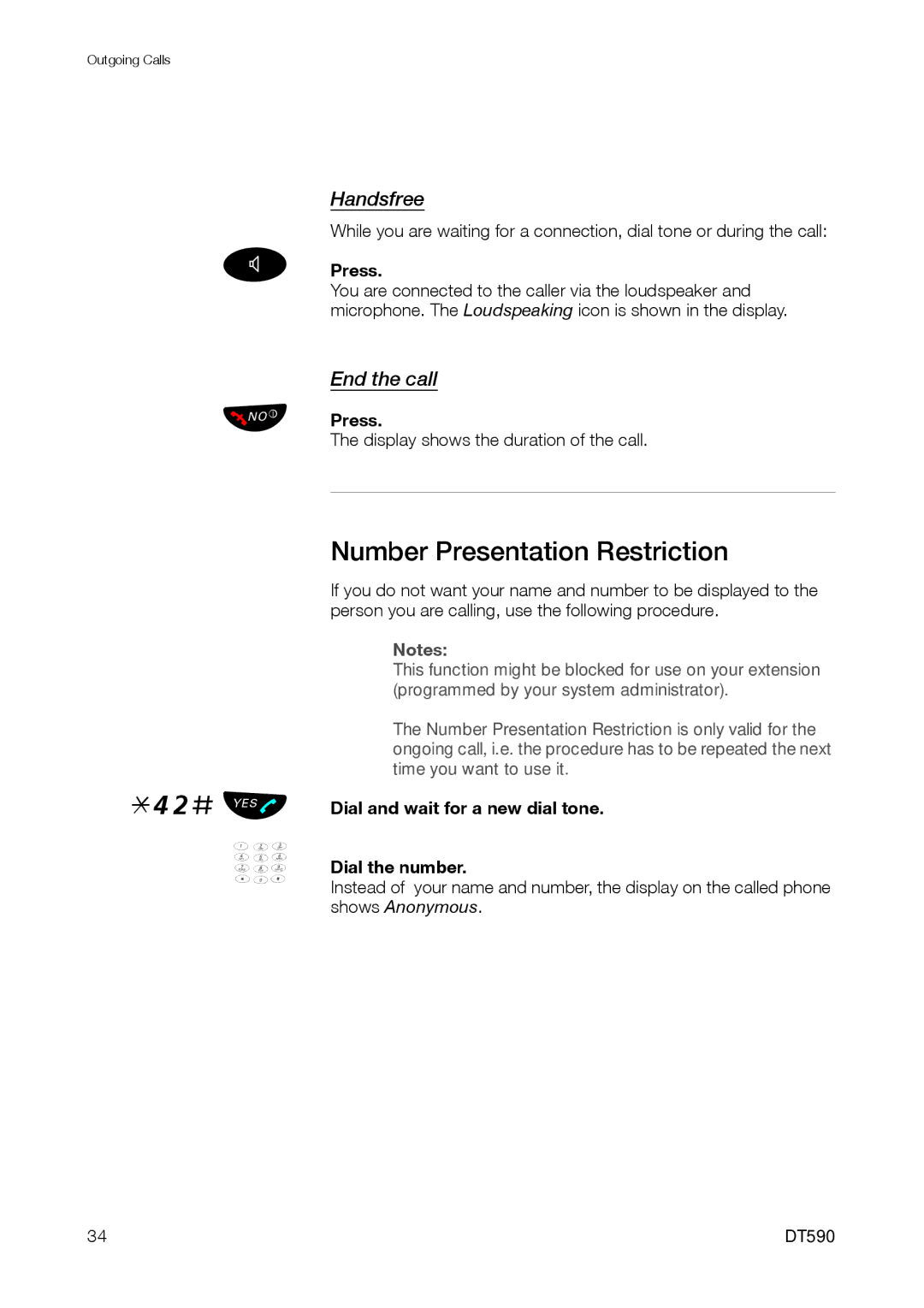 Ericsson DT59C manual Number Presentation Restriction, Dial and wait for a new dial tone Dial the number 