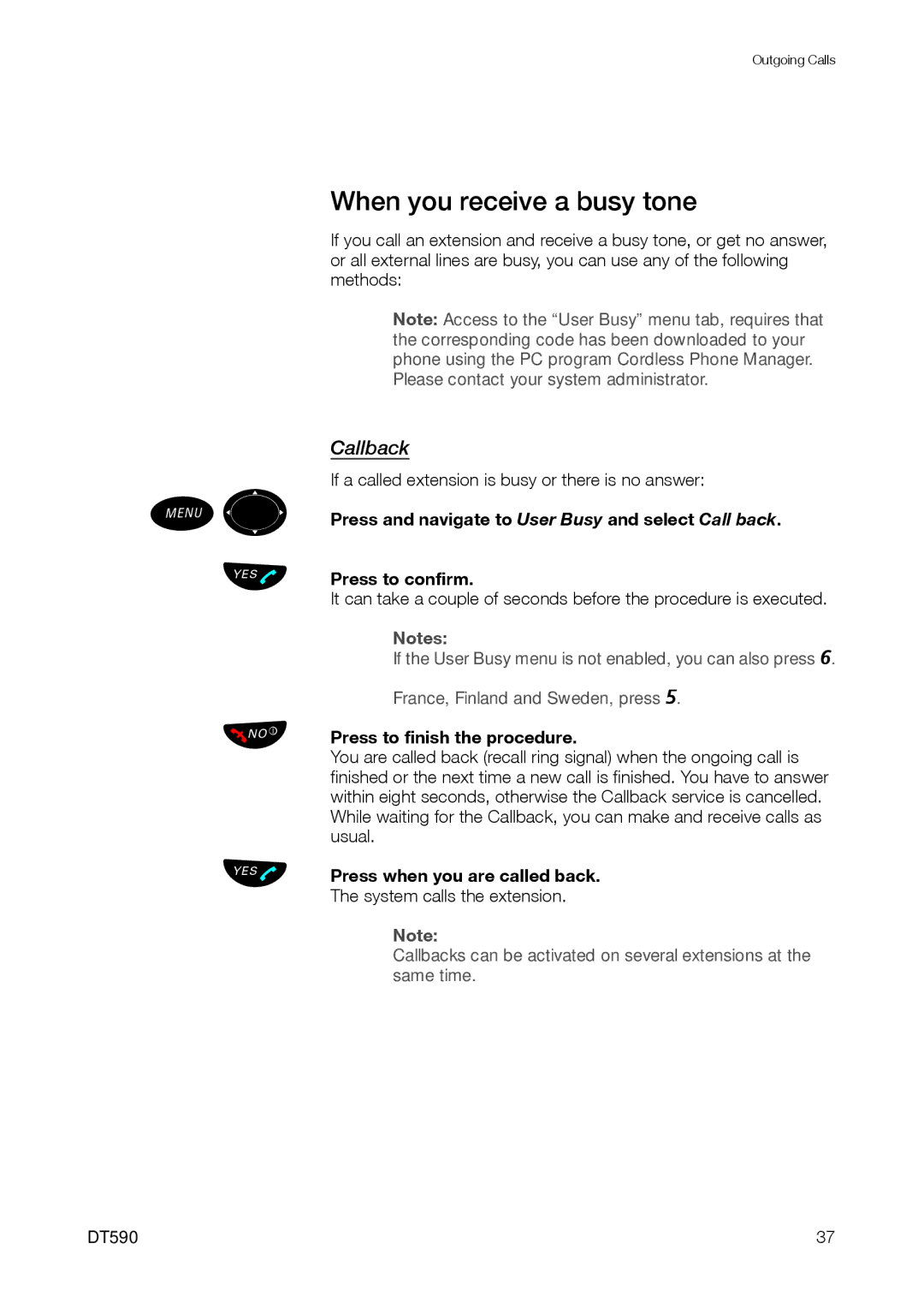 Ericsson DT59C manual ¾ º, When you receive a busy tone, Callback, Press when you are called back 