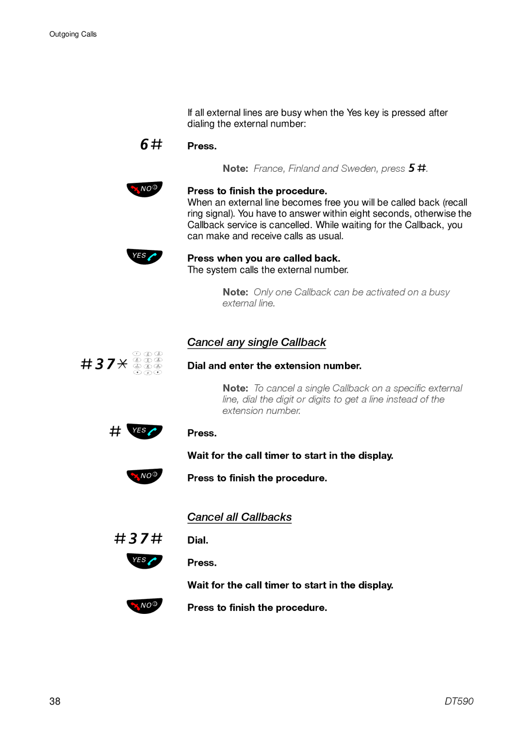 Ericsson DT59C manual #37* ¿, #37#, Cancel any single Callback, Cancel all Callbacks, Press Press to finish the procedure 