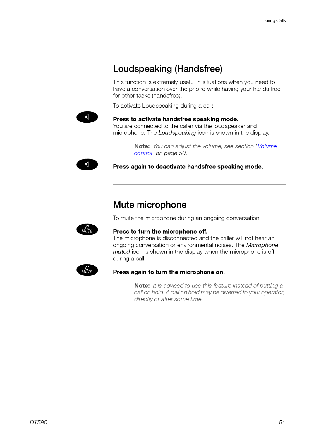 Ericsson DT59C manual Loudspeaking Handsfree, Mute microphone 