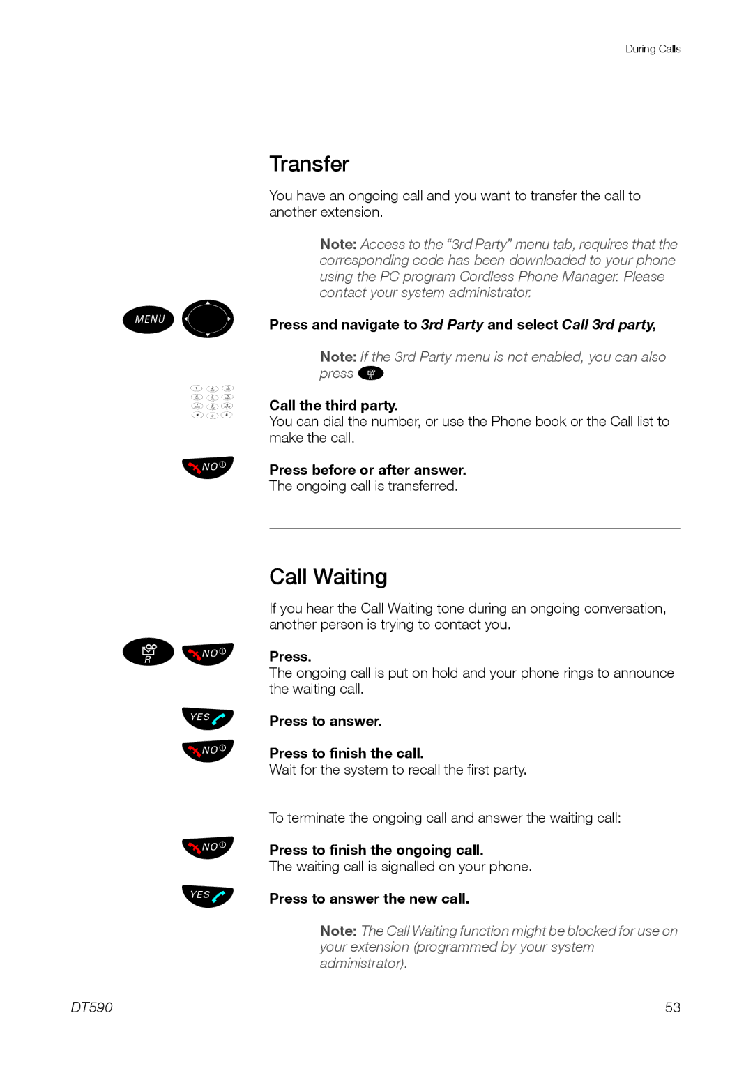 Ericsson DT59C manual Transfer, Call Waiting 