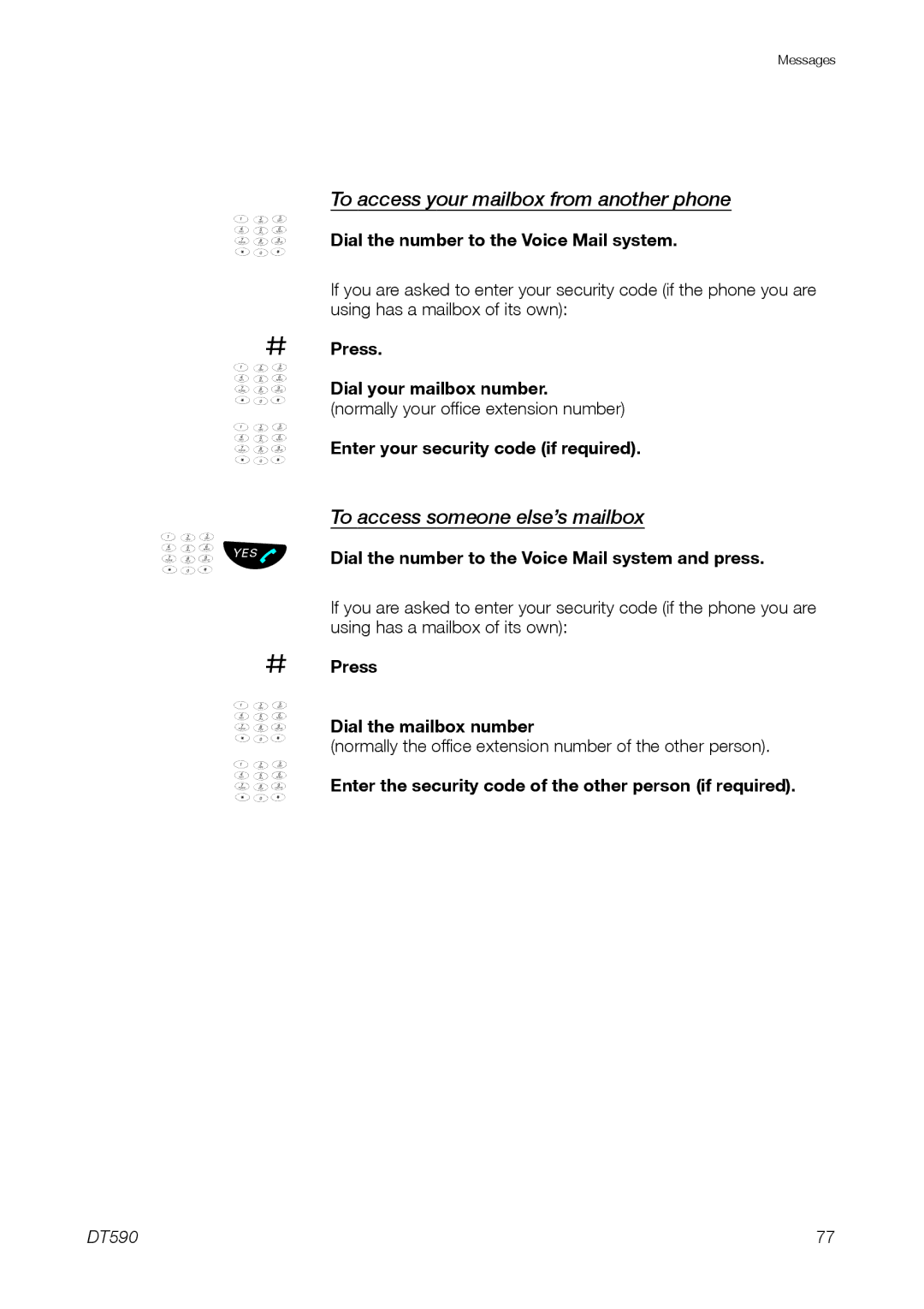 Ericsson DT59C manual To access your mailbox from another phone, To access someone else’s mailbox 