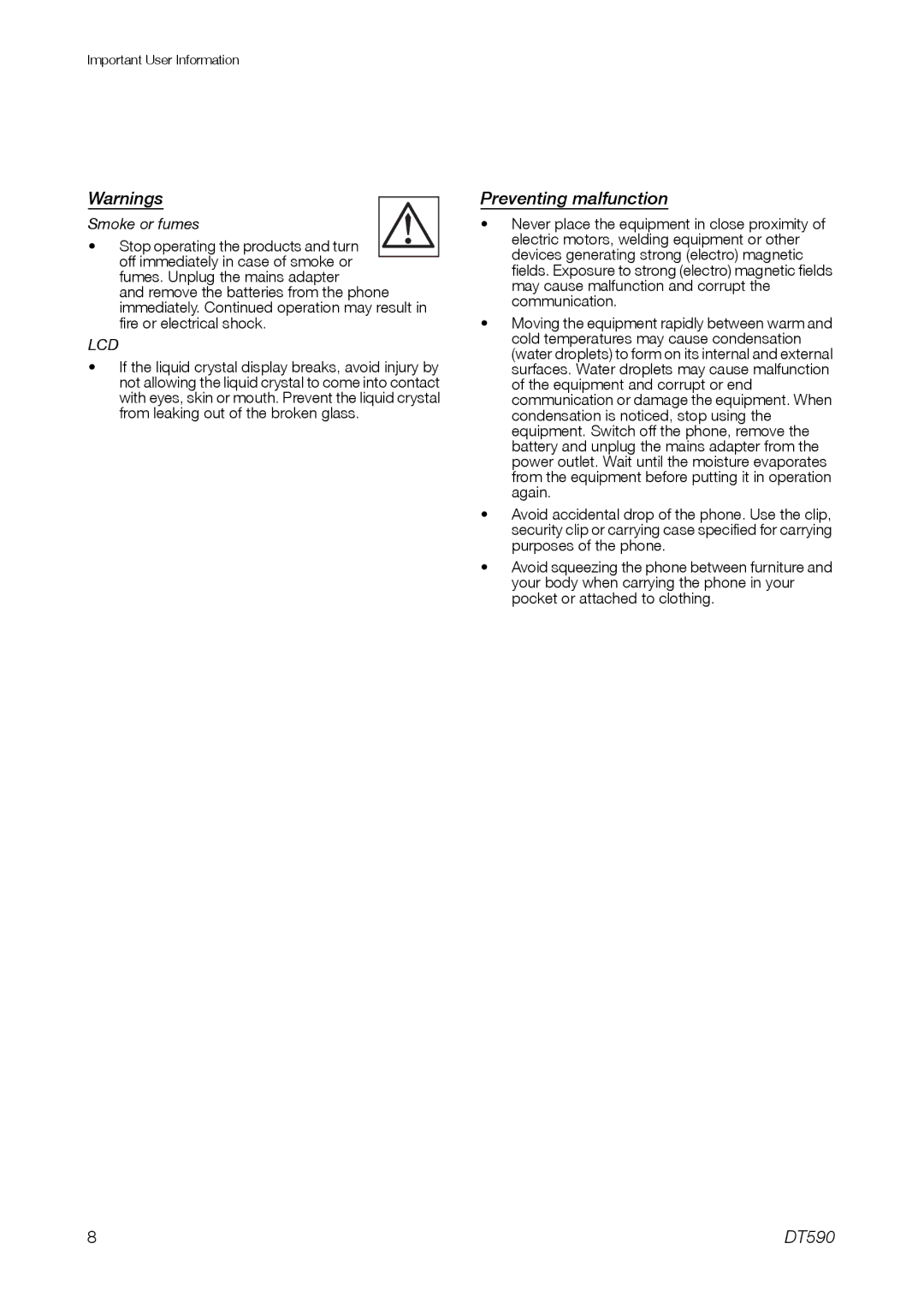 Ericsson DT59C manual Preventing malfunction 