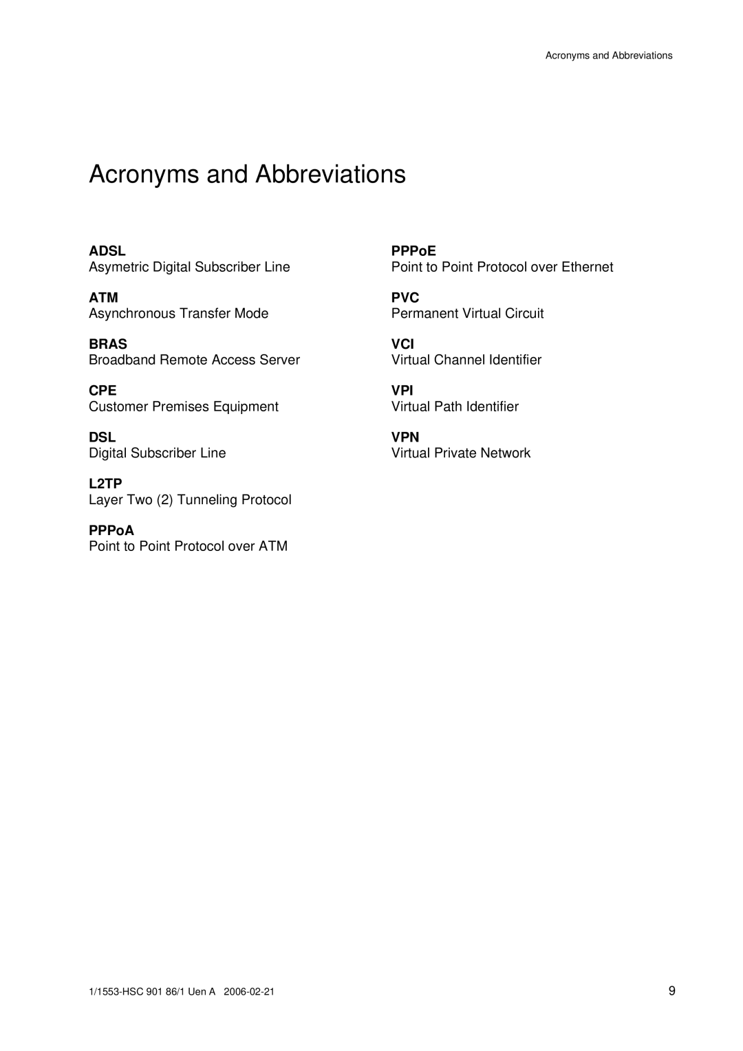 Ericsson EDA manual Acronyms and Abbreviations, L2TP 