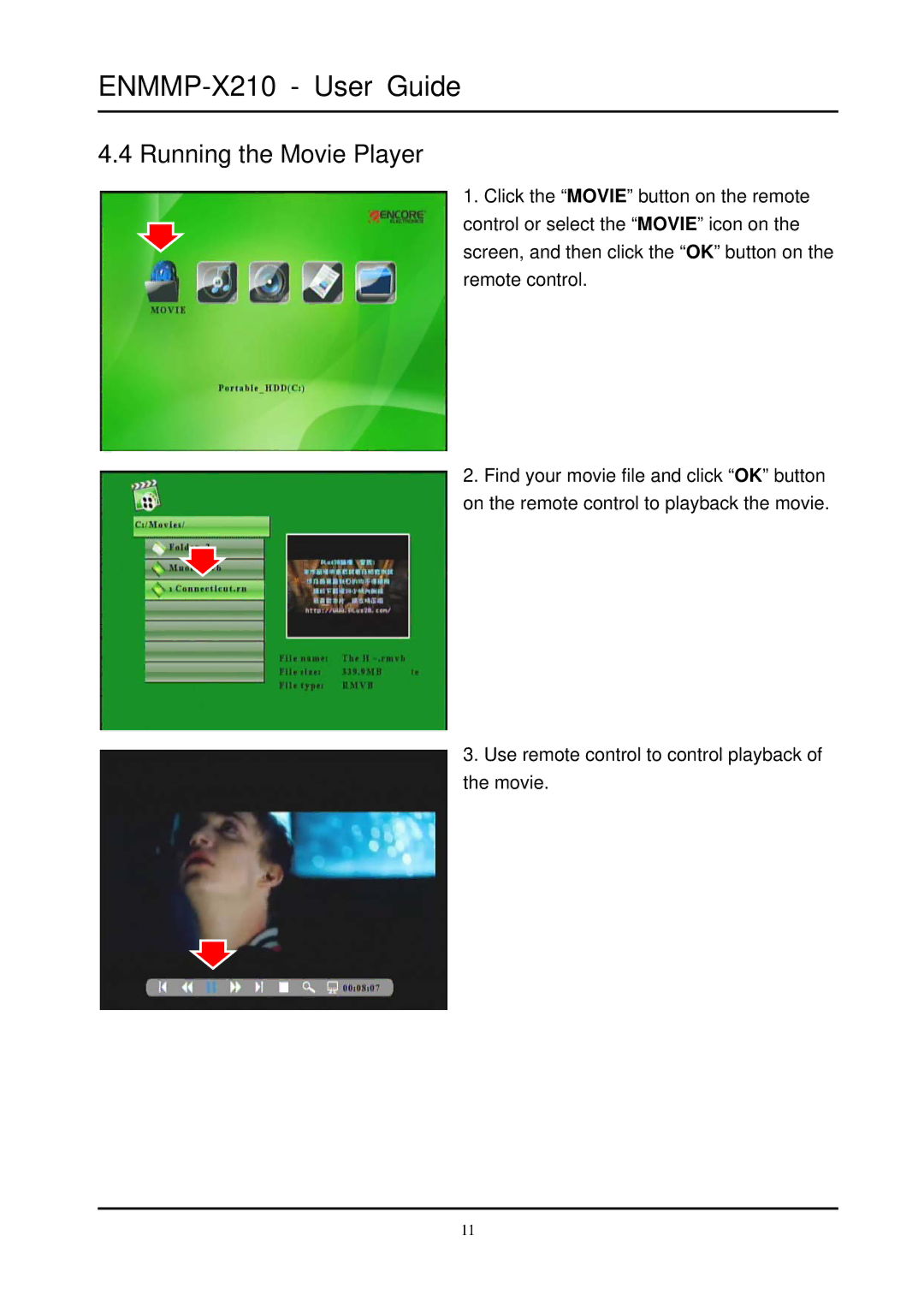 Ericsson ENMMP-X210 manual Running the Movie Player 