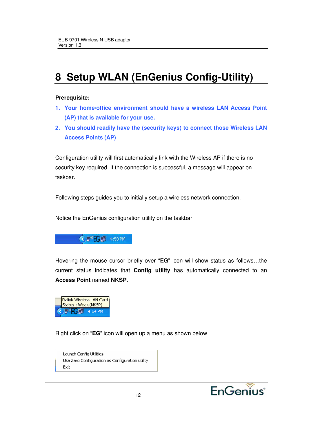 Ericsson EUB-9701 EXT2 user manual Setup Wlan EnGenius Config-Utility 