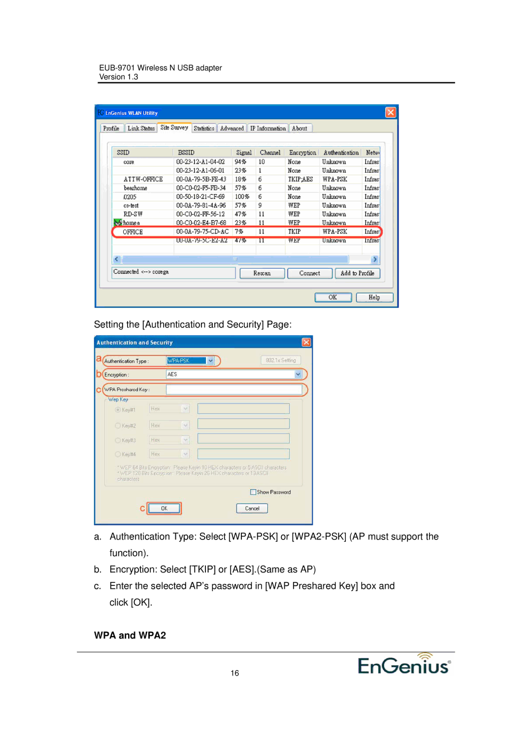 Ericsson EUB-9701 EXT2 user manual WPA and WPA2 