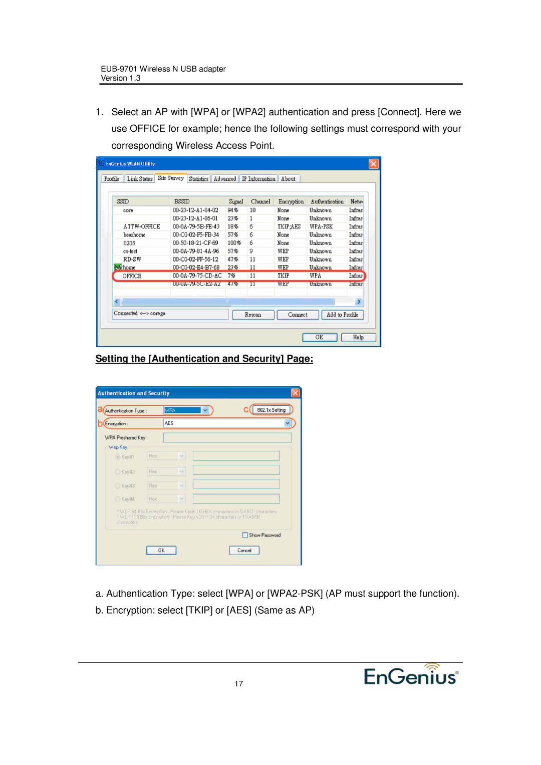 Ericsson EUB-9701 EXT2 user manual Setting the Authentication and Security 