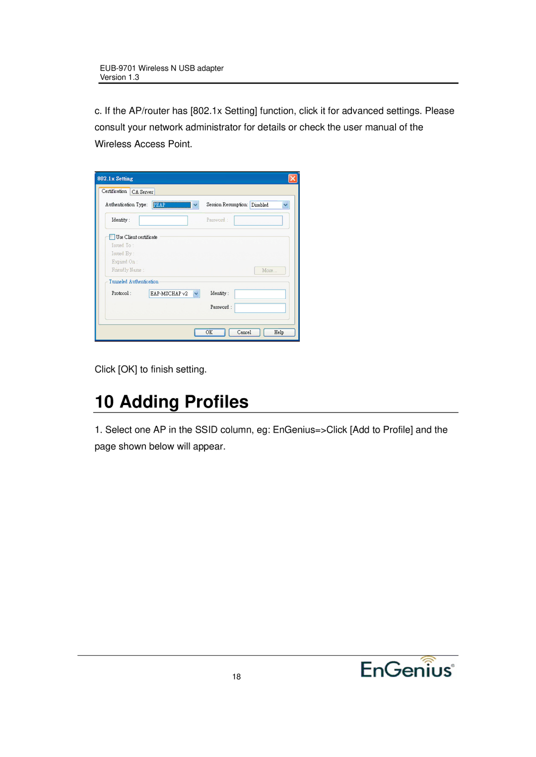 Ericsson EUB-9701 EXT2 user manual Adding Profiles 