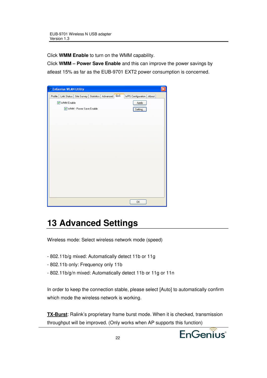 Ericsson EUB-9701 EXT2 user manual Advanced Settings 