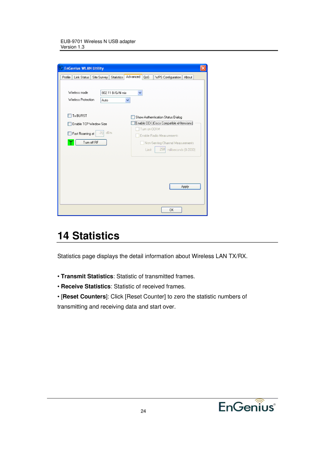 Ericsson EUB-9701 EXT2 user manual Statistics 