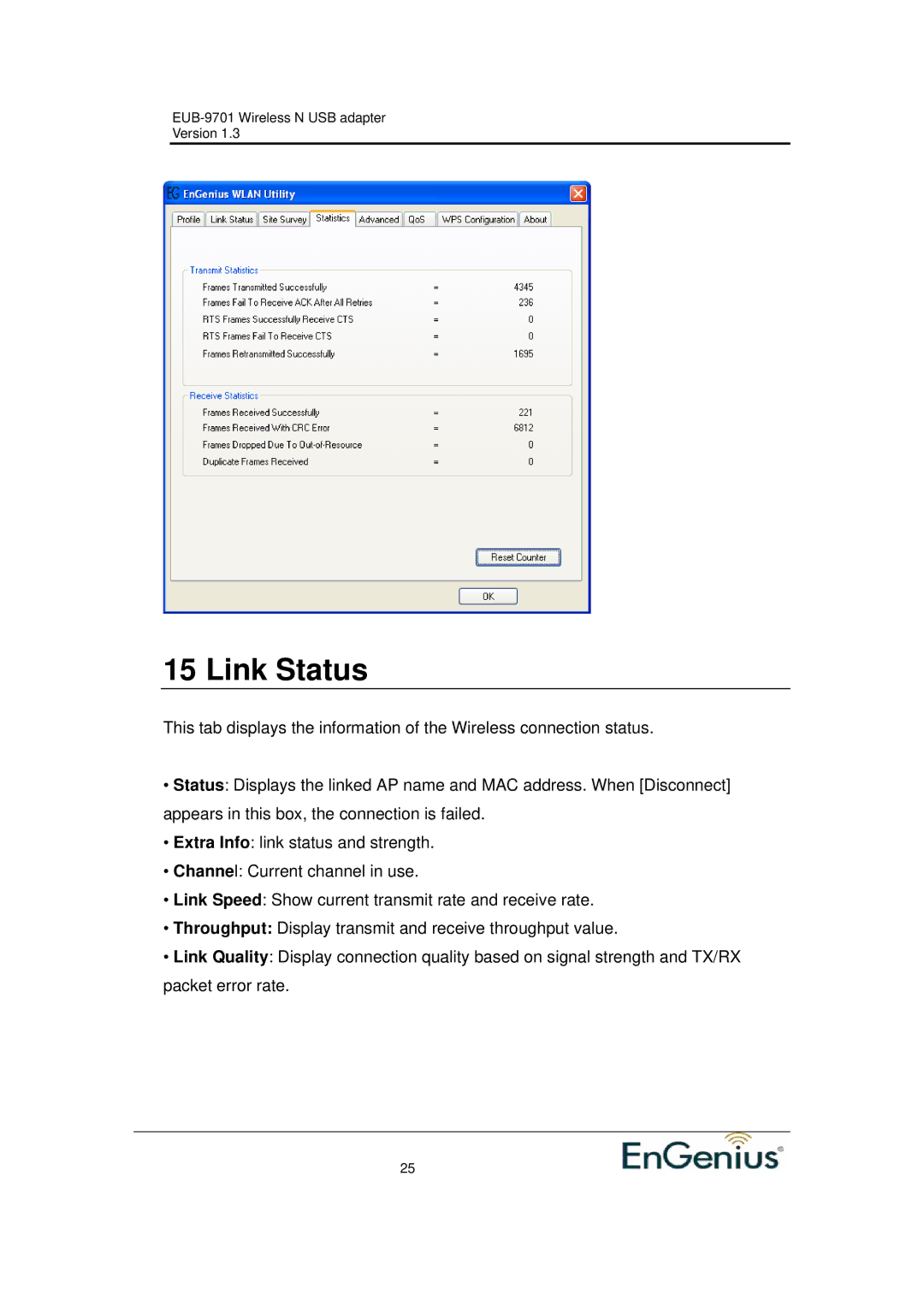 Ericsson EUB-9701 EXT2 user manual Link Status 