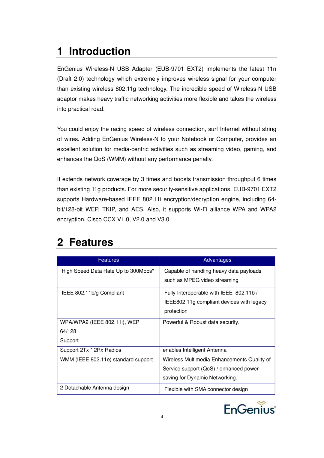 Ericsson EUB-9701 EXT2 user manual Introduction, Features 