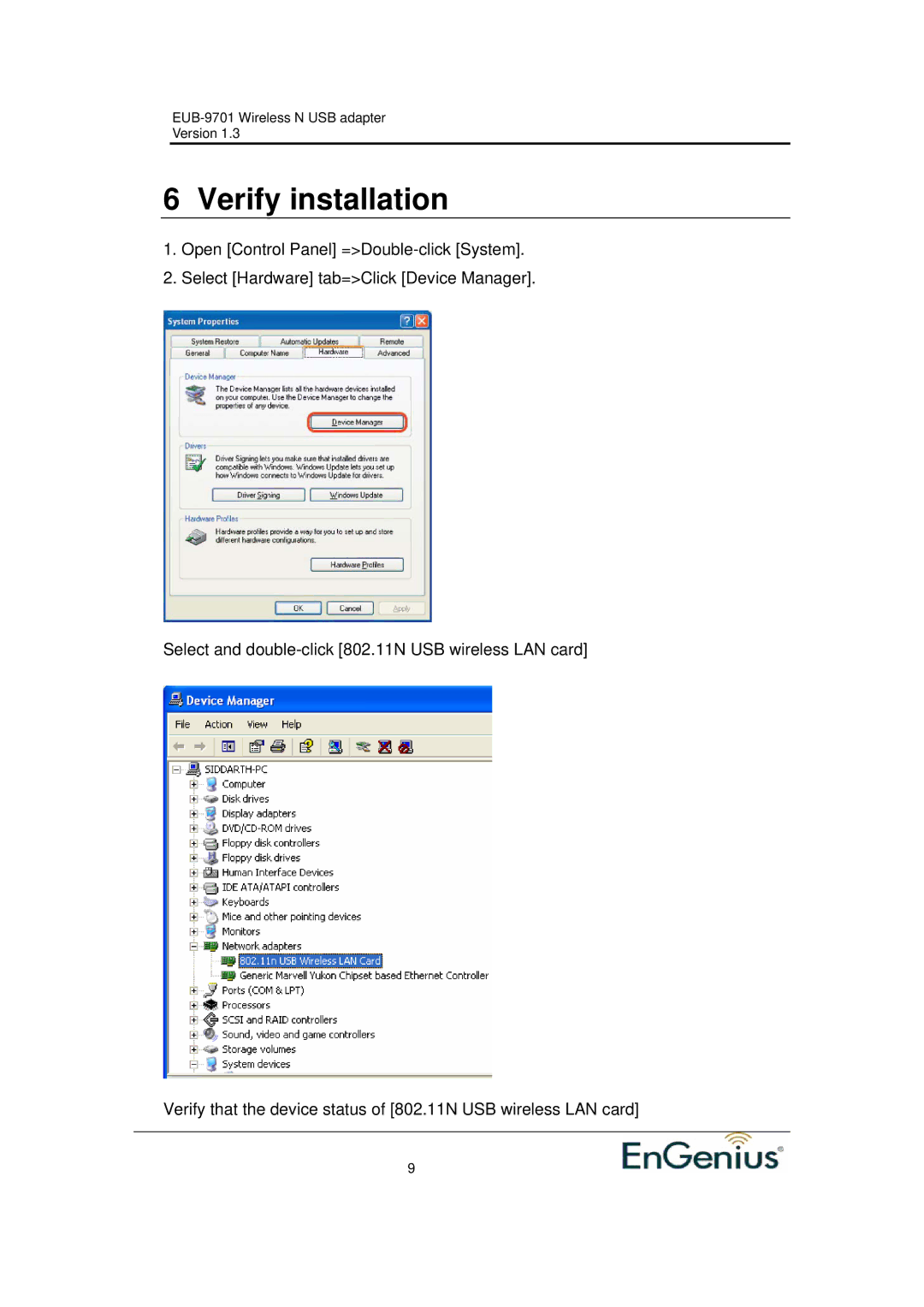 Ericsson EUB-9701 EXT2 user manual Verify installation 