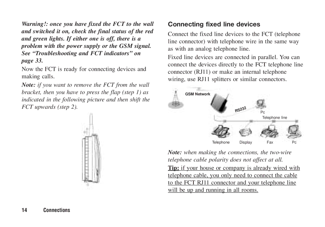 Ericsson F221m manual Connecting fixed line devices, Tip if your house or company is already wired with 