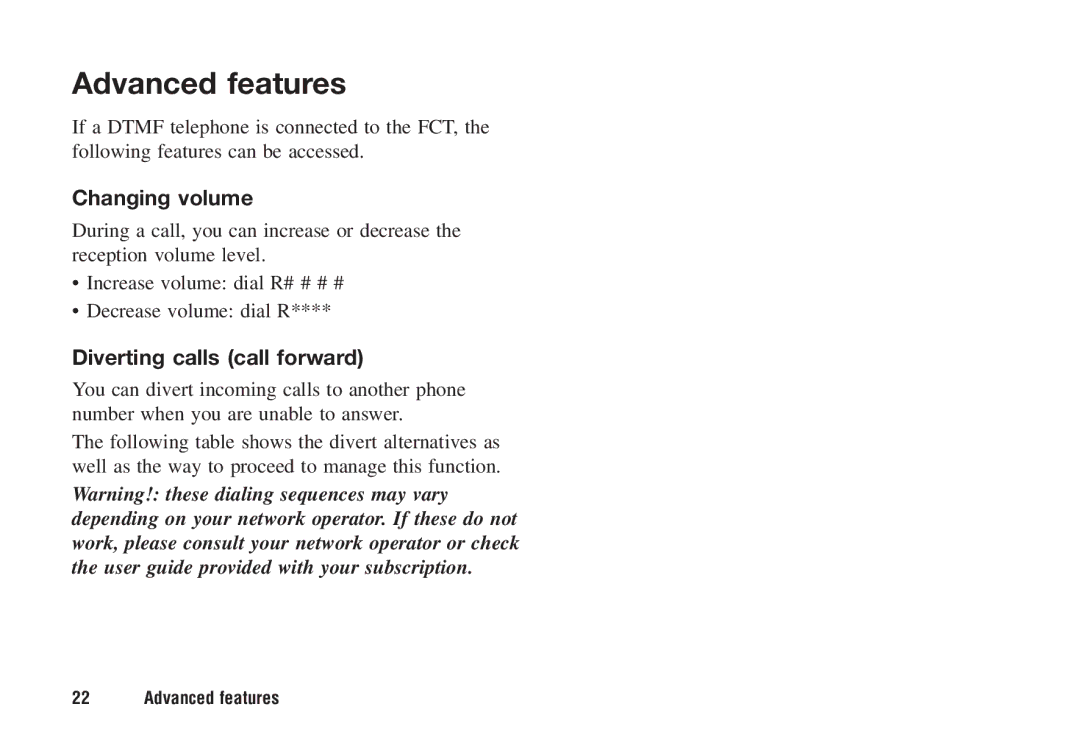 Ericsson F221m manual Advanced features, Changing volume, Diverting calls call forward 