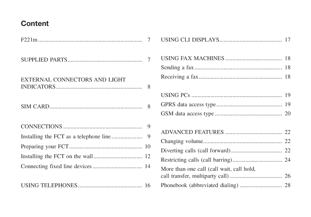 Ericsson F221m manual Content, More than one call call wait, call hold 