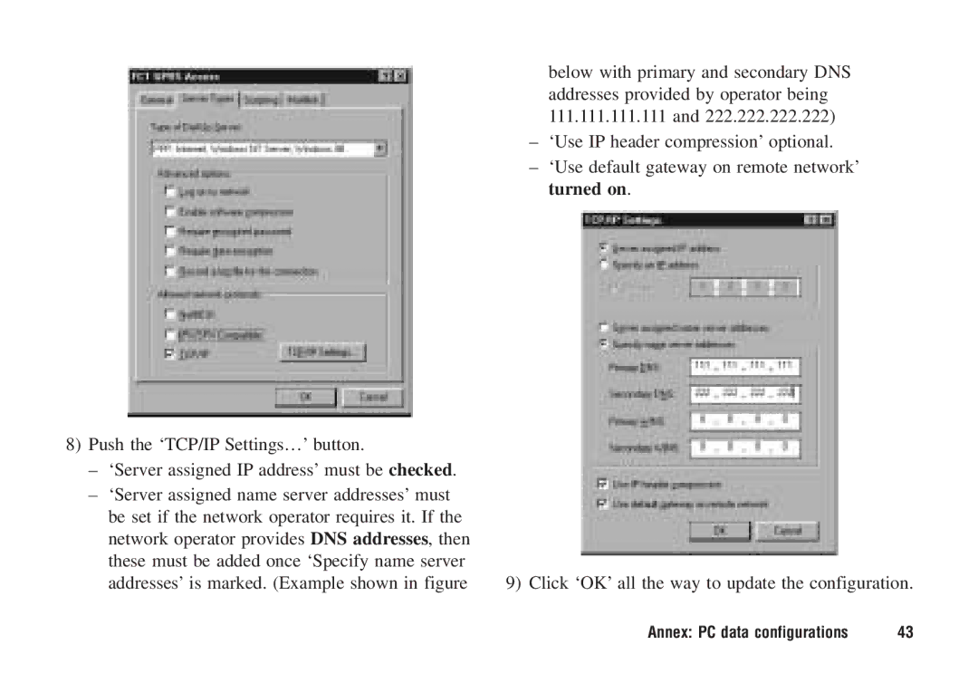 Ericsson F221m manual Annex PC data configurations 