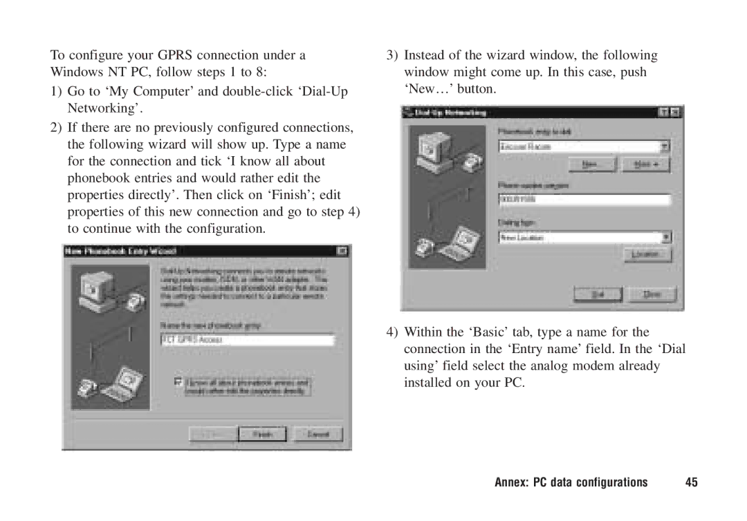 Ericsson F221m manual Annex PC data configurations 