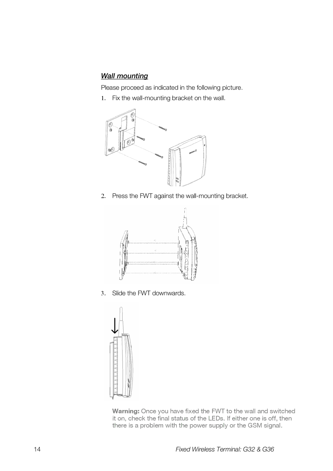 Ericsson G36, G32 manual Wall mounting 