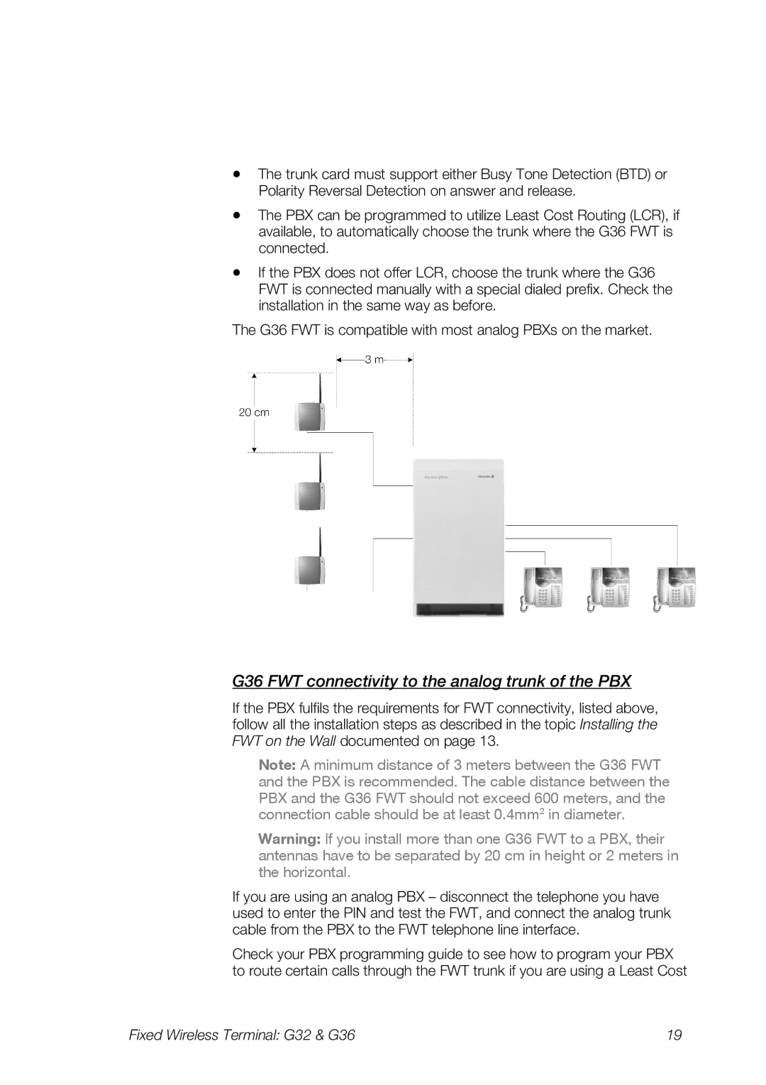 Ericsson G32 manual G36 FWT connectivity to the analog trunk of the PBX 