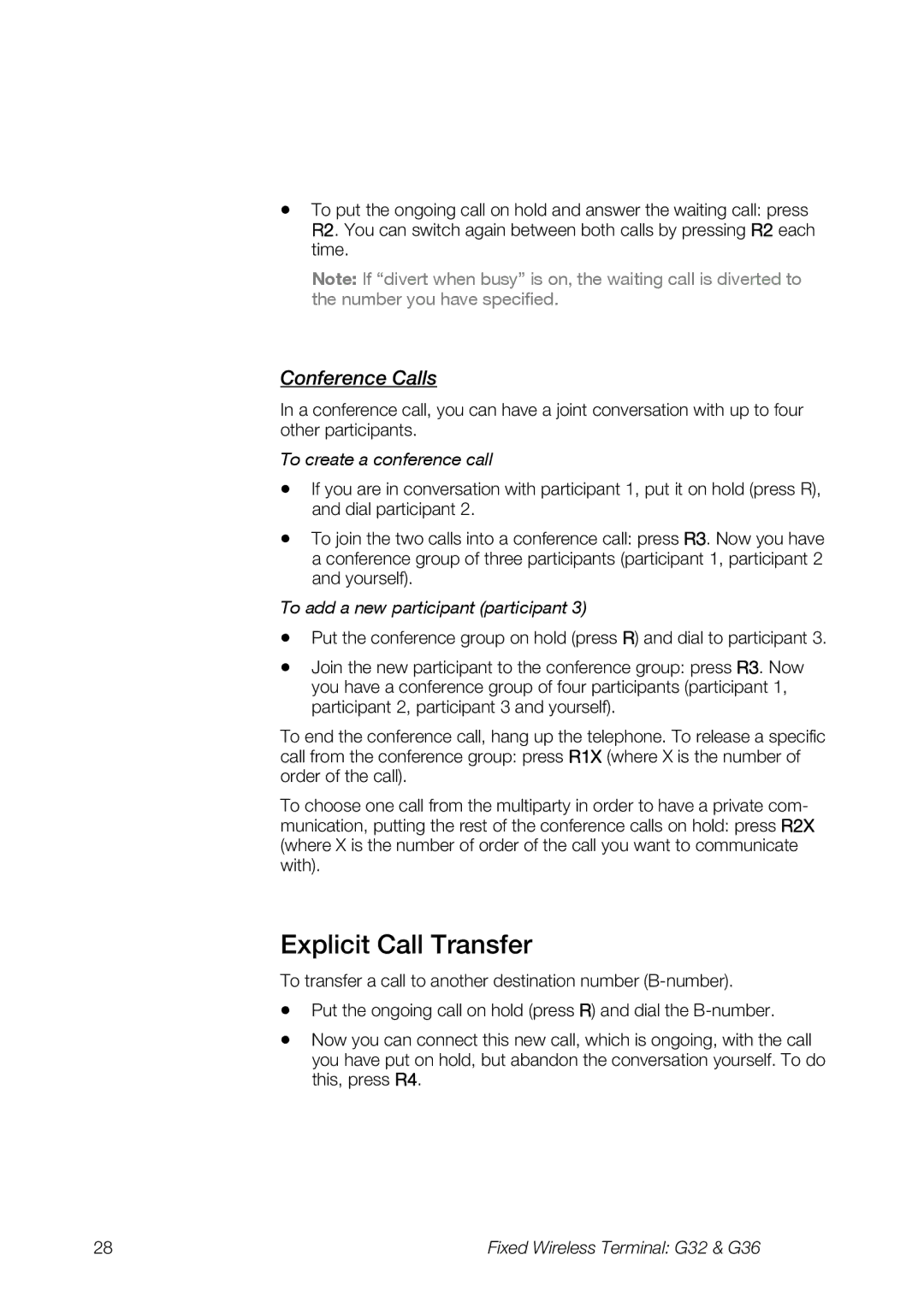 Ericsson G36, G32 manual Explicit Call Transfer, Conference Calls 